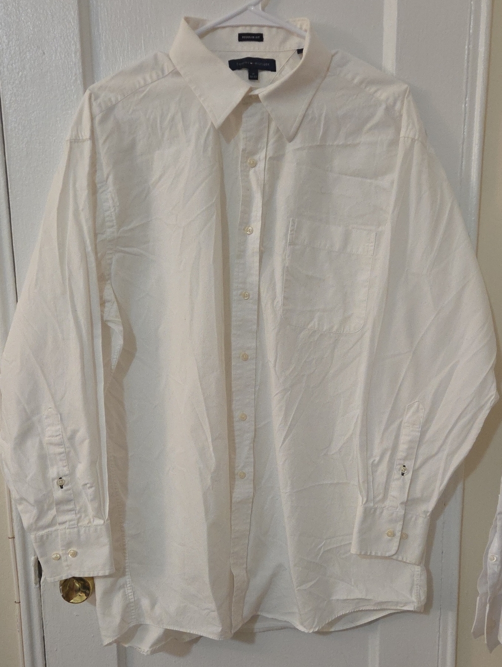 Hilfiger Off-White Long-Sleeve Dress Shirt - Large 17 32/33 Cotton
